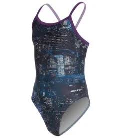 Polyester City Lights Thin Strap One Piece Swimsuit Youth (22-28)