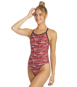 Shark Thin Strap One Piece Swimsuit -TYR Shop 5667029352616 red 4a