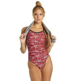 Shark Thin Strap One Piece Swimsuit -TYR Shop 5667029352616 red 5a