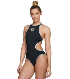 Arena Women's One Big Logo One Piece Swimsuit -TYR Shop 5667733176488 blacksilver 5a