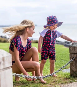 Girls' Ma Cheri Short Sleeve Ruffle Sunsuit (Baby, Toddler) -TYR Shop 6747575222440 navy 4a