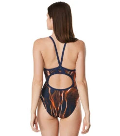 Speedo Women's Solar Boom Flyback One Piece Swimsuit -TYR Shop 6799649308840 navyorange 3a
