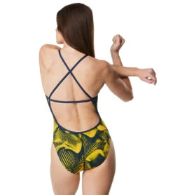 Speedo Women's Fusion Vibe Crossback One Piece Swimsuit -TYR Shop 6799981281448 navygold 3a