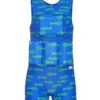 Boy's Bright Blue And Green Fish Bone Flotation Swimsuit -TYR Shop 6841533759656 brightbluegreenfishboneprint 1a