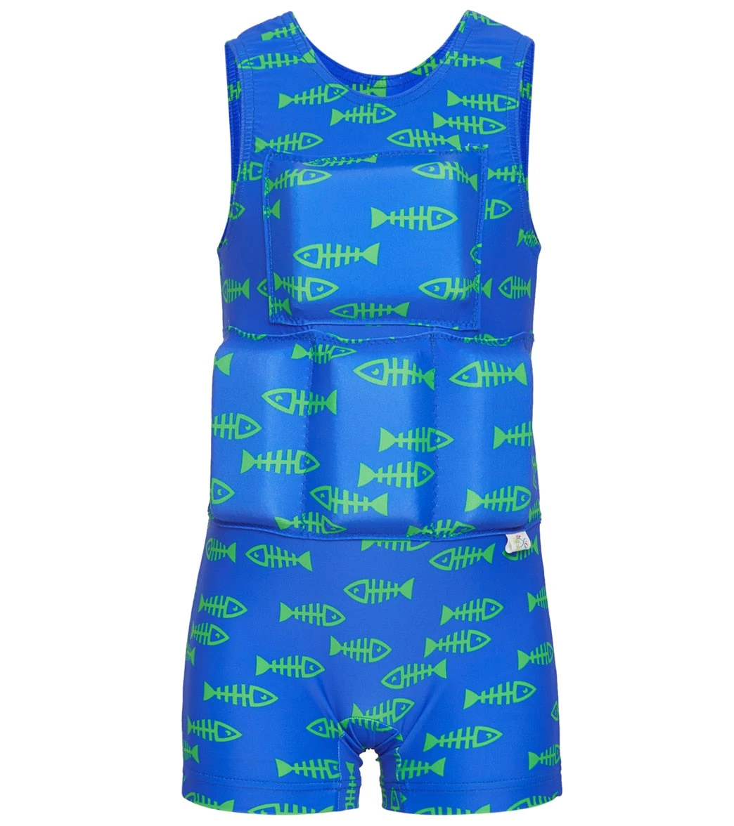 Boy's Bright Blue And Green Fish Bone Flotation Swimsuit 3 Boy's Bright Blue And Green Fish Bone Flotation Swimsuit