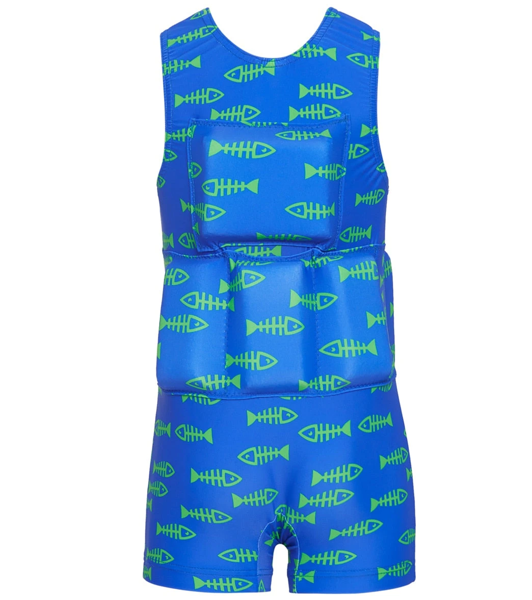 Boy's Bright Blue And Green Fish Bone Flotation Swimsuit 4 Boy's Bright Blue And Green Fish Bone Flotation Swimsuit - Image 2