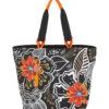 Laurel Burch White On Black Floral Shoulder Tote -TYR Shop 7400662630568 blackwhiteorange 1a