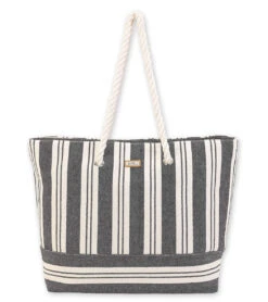 Striped Canvas Bag W/ Braided Rope Handle