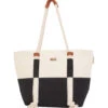 Block Coloration Canvas Shoulder Tote W/ Rope Handle -TYR Shop 7400663515304 naturalblack 1a