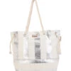 Silver Metallic Striped Shoulder Tote -TYR Shop 7400663580840 silvernatural 1a