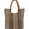 Striped Shoulder Tote W/ Faux Leather Tassels 2 Striped Shoulder Tote W/ Faux Leather Tassels -TYR Shop 7400663842984 brown 1a