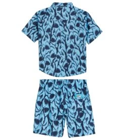 Boys' Shark Camp Shirt & Swim Trunks Set (Big Kid) -TYR Shop 7472291578024 marine 2a