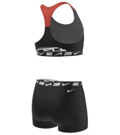 Nike Girls' Logo Tape Two Piece Bikini Set (Big Kid) -TYR Shop 7758026997928 black 3a